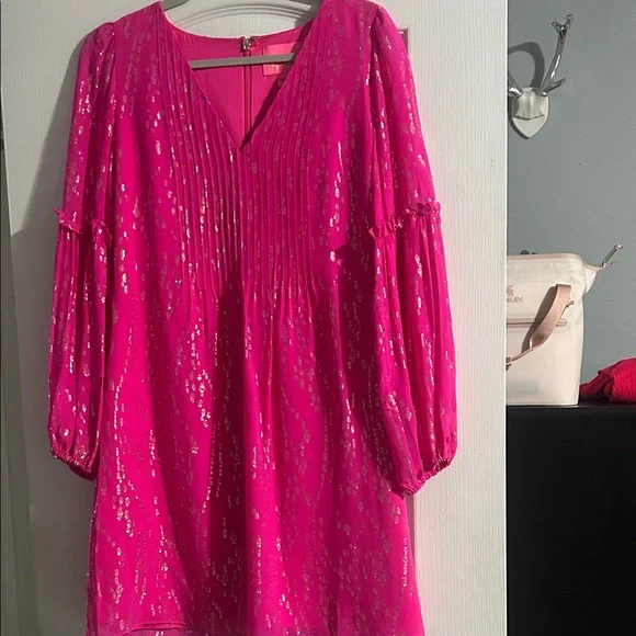 Lilly Pulitzer Bright Pink Dress with Gold Accents - Picture 1 of 4